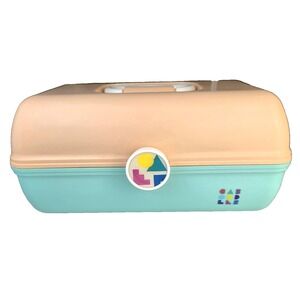 Vintage Caboodles Case Model 5626 Peach Aqua Plastic Makeup Organizer Mirror USA